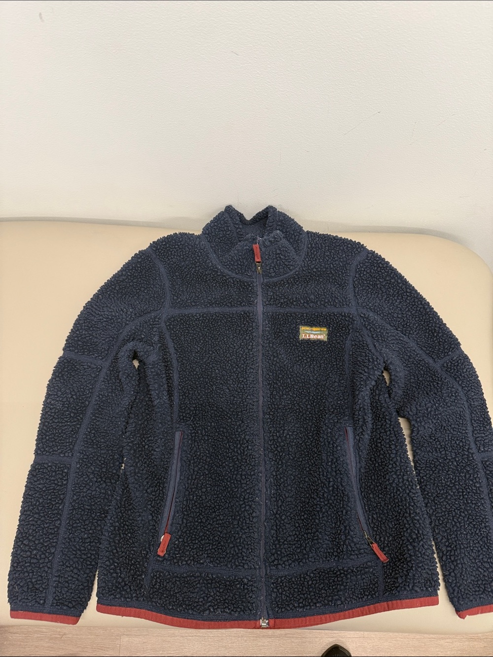 L.L. Bean Sherpa Jacket with Red Trim